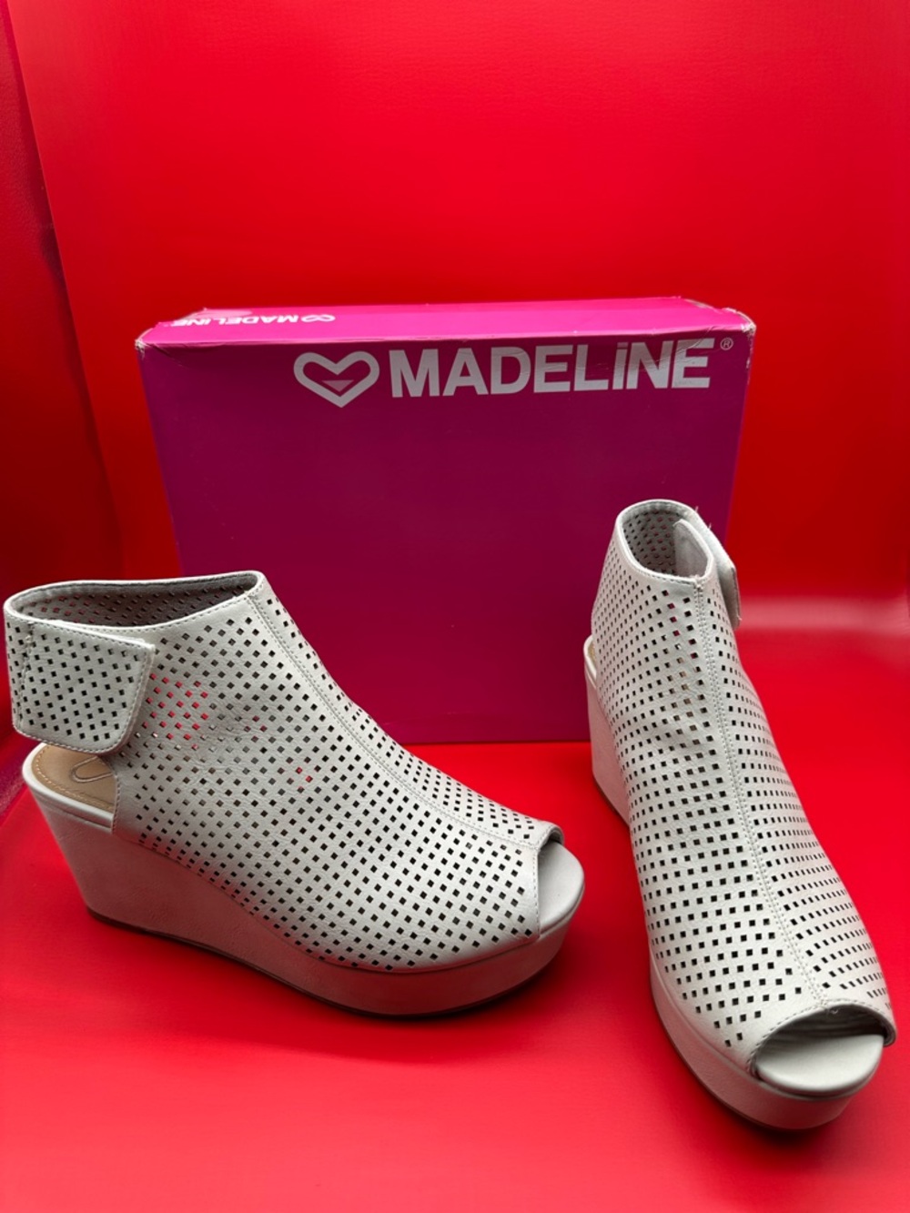 Madeline Cream Perforated Peep-Toe Wedge Sandals